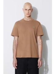 Lacoste tricou din bumbac culoarea maro, neted TH1708-HDE