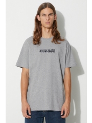 Napapijri tricou din bumbac S-BOX SS 4 culoarea gri, melanj, NP0A4H8S1601