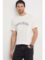 Pepe Jeans tricou din bumbac barbati, culoarea bej, cu imprimeu