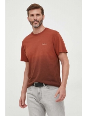 Pepe Jeans tricou din bumbac culoarea maro, neted