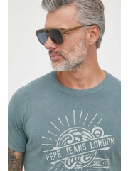 Pepe Jeans tricou din bumbac Dorian Tee culoarea verde, cu imprimeu