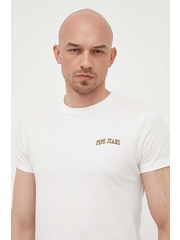 Pepe Jeans tricou din bumbac Ronson culoarea alb, cu imprimeu