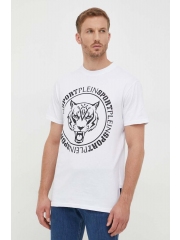 PLEIN SPORT tricou din bumbac culoarea alb, cu imprimeu