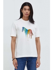 PS Paul Smith tricou din bumbac barbati, culoarea bej, cu imprimeu