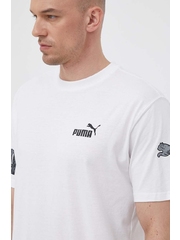Puma tricou din bumbac culoarea alb, cu imprimeu