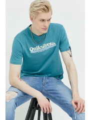 Quiksilver tricou din bumbac culoarea turcoaz, cu imprimeu