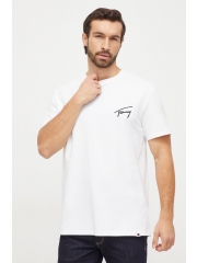 Tommy Jeans tricou din bumbac barbati, culoarea alb, cu imprimeu