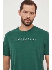 Tommy Jeans tricou din bumbac barbati, culoarea verde, cu imprimeu