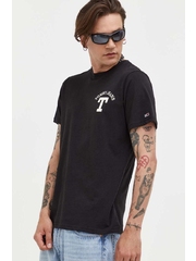 Tommy Jeans tricou din bumbac culoarea negru, cu imprimeu