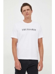 Trussardi tricou din bumbac culoarea alb, cu imprimeu