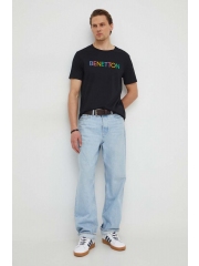 United Colors of Benetton tricou din bumbac barbati, culoarea negru, cu imprimeu