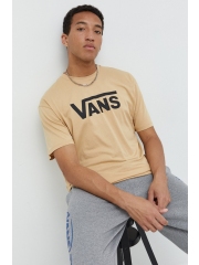 Vans tricou din bumbac culoarea bej, cu imprimeu