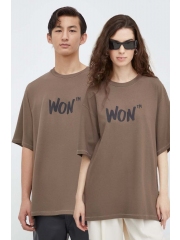 Won Hundred tricou culoarea maro, cu imprimeu