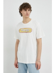 Wrangler tricou din bumbac culoarea alb, cu imprimeu
