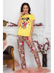 Pijama Minnie Me cu tricou galben si pantaloni cu animal print
