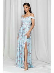 Rochie Ariana bleu lunga cu imprimeu floral